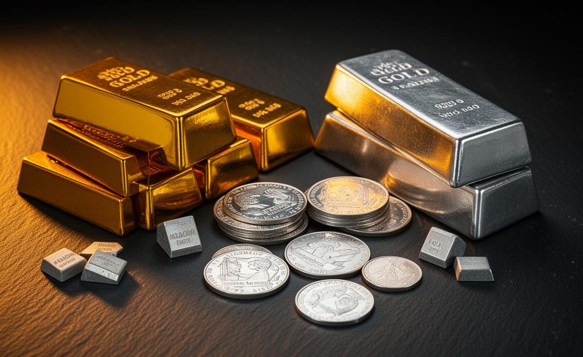 Gold bars, silver coins, platinum and palladium pieces — the four primary precious metals for investors