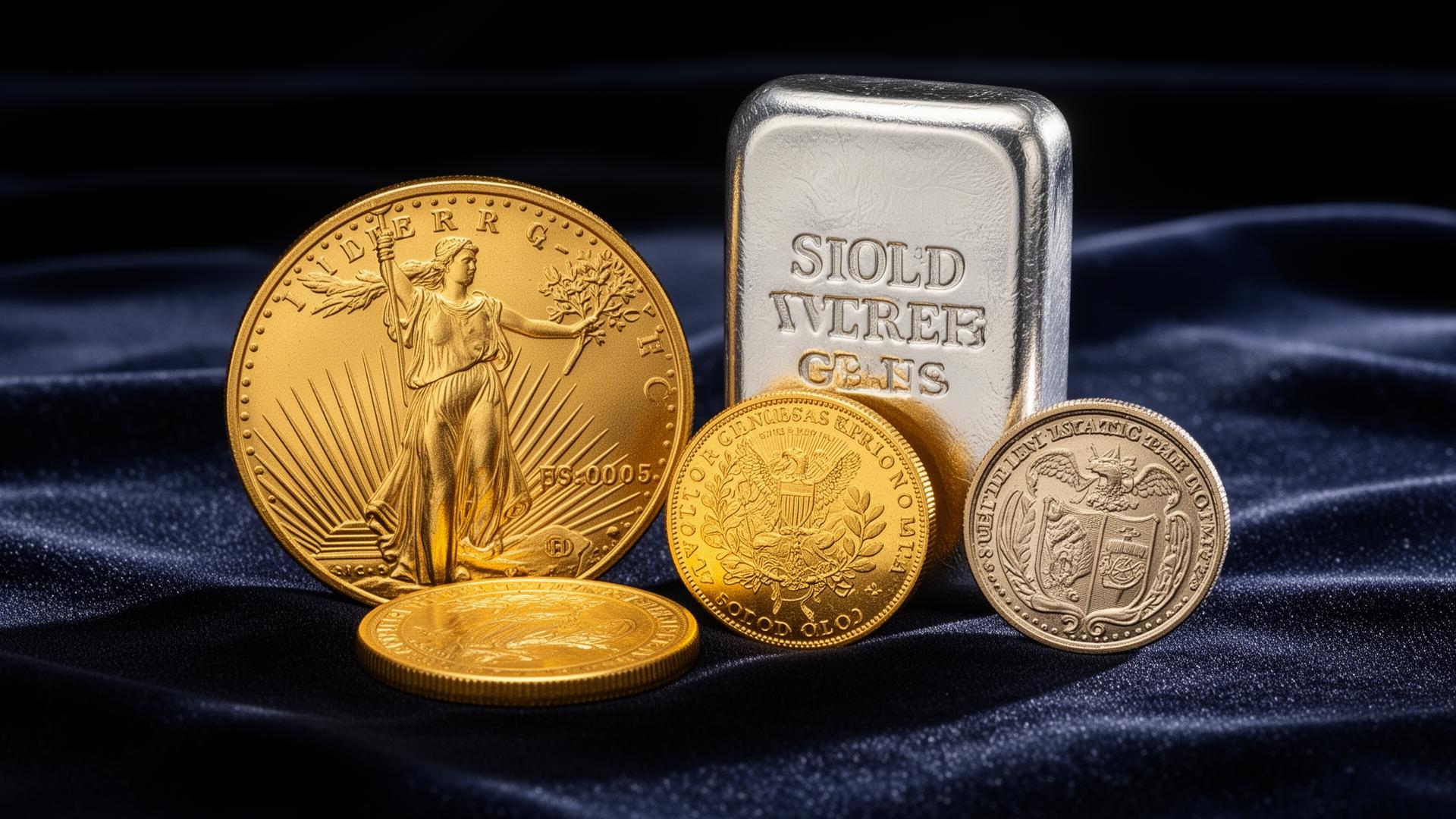 Gold coins, silver bars, and bullion rounds — comparing precious metal product types for investors